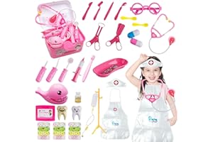 WOEAU 30PCS Doctors Set for Kids - Childrens Doctors Play Set, Dentist Role-Playing Toy with Medical Suitcase, Medical Toy Doctors Costume Kit for Kids, Nurse Dentist Suit for 3+ Year Olds