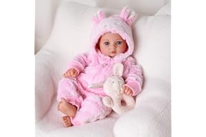 BABESIDE Reborn Baby Dolls Girl 17 Inch – Lifelike Newborn Dolls with Pink Furry Outfit, Vinyl Limbs, Soft Cloth Body, Realistic Details, Open Eyes – Gift for Girls Age 3+