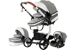 NADDLILY Kinderwagen 3 in 1, Buggy mit Umkehrbarem Zwei-Wege-Schub, Kinderwagen mit Faltbarem Tragbarem One-Click-Design, Kinderwagen 3 in 1 Komplettset mit Zubehör Hohe Landschaft (518 Grey)