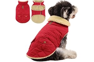 Queenmore Cappotto Cane Taglia Grande Cappottino Caldo Impermeabile Giubbotto Invernale Pile Vestiti Per Cani Bassotto Bulldog Francese Chihuahua, Rosso, L