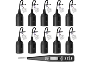 QLOUNI 10 Stück E27 Ersatzfassung + VDE-Spannungsprüfer, Baufassung mit Kabel E27 Lampenfassung mit Kabel, Renovierfassung, Baustellenfassung