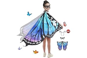 JEPOZRA Schmetterling Flügel Kostüm für Kinder Halloween Mädchen Umhang Fee Verkleidung Spielzeug Umhang Schal Prinzessin Party Elfen Set Cosplay,Maske nicht enthalten