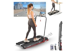 Sport24 Walking Pad Treadmill, Foldable with Incline 120kg Capacity, Bottle Holder, App, Speaker, Under Desk Running Machine for Home with Handle LED Display 1-12km/h, Low Noise 2.5HP Remote Control