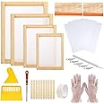 Cayway 42 PCS Screen Printing Kit, 4 Different Size of Wood Silk Screen Printing Frame with Mesh, Screen Printing Squeegees, Ink Knife, Inkjet Transparency Film, Mask Tape, Gloves
