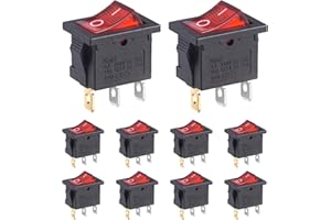 VEXUNGA Red Rocker Switch 3-Pin On/Off 6A 250VAC 10A 125VAC 2 Position SPST (10 Pieces)