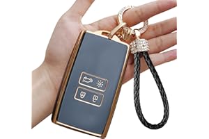 TTCR-II Yumzeco Silicone TPU Autoschlüssel Hülle Cover, 4 Tasten Autoschlüssel Cover Kompatibel mit Renault Koleos Clio Megane Duster Kadjar, Auto Keyless Smartkey Schutzhülle mit Schlüsselbund(Schwarz)