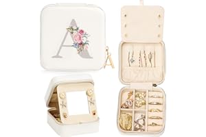 Enthralite Travel Jewellery Case Personalized Gifts - Travel Essentials for Women -Jewellery Travel Organiser Small Jewellery Box for Necklaces Earrings Rings- Gifts for Girls Women - White,A