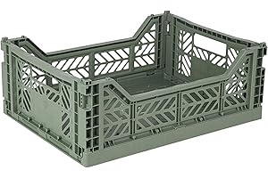 AYKASA Cassetta pieghevole, stabile in plastica, impilabile, verde almond, midi (40 x 30 x 14 cm)