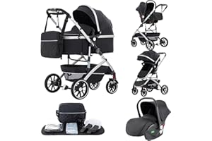 Kakbgee 3-in-1-Kinderwagen, Kombi-Kinderwagen mit Autositz, Buggy mit Einhand-Klappfunktion, mit Moskitonetz, Kinderwagen mit hoher Sitzposition für Neugeborene bis 4 Jahre