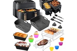 YFKJEU Accessori per friggitrice ad aria calda Philips Dual Basket Airfryer serie 3000 6L/3L – 23 pezzi Airfryer stampo in silicone – Griglia per pane per Philips Airfryer 3000-5000 serie 9L (grigio)