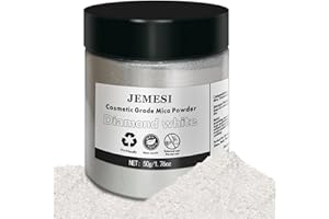 JEMESI 50g Poudre de Mica, Pigments Résine Époxy Diamant Blanc Poudre de Mica Métallique Naturel pour Fabrication Bougie, Maquillage, Peinture, Bombe de Bain,Slime, Kit Savon