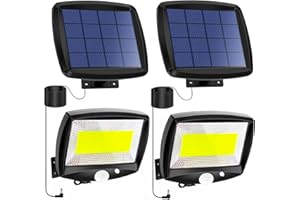 EYESGOOD Luz Solar Exterior con Sensor de Movimiento, 2 Paquetes Focos LED, Lampara 120° lluminación IP65 Impermeable Potentes, para Jardin Terraza Garaje