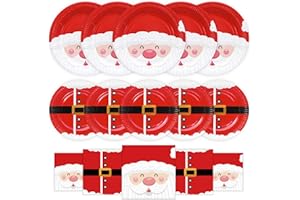 HNH Christmas Paper Plates and Napkins Set 48 Pieces Santa Claus Dessert Plates, Party Napkins Dinnerware for Table Decorations