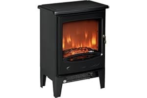 HOMCOM Chimenea Eléctrica Portátil de 900/1800W con Efecto de Llama Termostato Ajustable y Protección Sobrecalentamiento hasta 20 m² 39x26x54,8 cm Negro