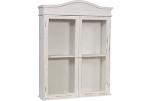 Biscottini Wooden white display cabinet 86x21x75 cm | Vintage rustic cabinet with 2 glass doors