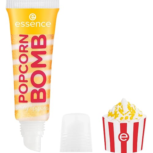 essence Popcorn Bomb Shiny Lip Gloss No. 01, Yellow, Shimmering, Vegan, Parabens, No Microplastic Particles, Nanoparticles Free, Pack of 10 ml