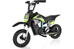 RCB R9X PRO Kinder Elektro-Motorrad, Elektromotorrad mit 350W Motor, 16KM Reichweite & 3-Gang-Modi, Umgebungslicht,Doppelte Stoßdämpfer, 12" Moto Crossbike für Kinder 6+ Jahren