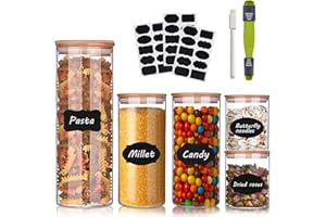 JOYBOY Tarro de Vidrio de Almacenamiento,Tarros de Almacenamiento,5 Tarros de Cristal Reutilizables Tapa Bambú,para Conservar Alimentos Té,Café,Azúca,Harina,Pasta