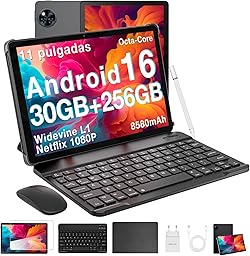 POPUX U11PRO Android 16 Tablet con Teclado con Gemini AI, 30GB+256GB/2TB TF Tablets 11 Pulgadas, T7200 Tablet Infantil, Batería 8580mAh/90Hz/WiFi 5/13MP+5MP Tablet con Lápiz, Ratón y Funda