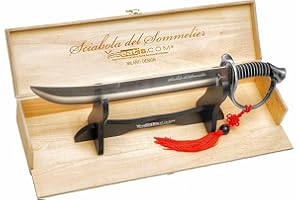 YesEatIs - Sabre à Champagne pour Sommelier avec Vitrine en Bois pour Exposure - Poignée Couleur Acier - 2 Lacets Inclus