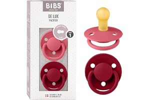 BIBS De Lux Napp 2-pack, BPA-fri, Rund sugdel. Naturgummilatex, Storlek 1 (0-6 månader), Coral/Ruby