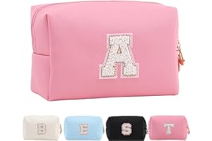 TOLMAIERTU Personalised Makeup Bag for Women, A-Z Initials Waterproof Travel Cosmetic Bag Made of Leather, Birthday Gift for Women and Girls, Cosmetic Bag for Bride and Bridesmaid, pink