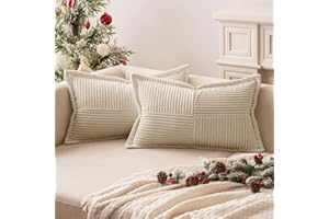 MIULEE Funda de Cojines para Sofá 30x50 cm Funda de Almohada de Corduroy Súper Suave Cojin de Pana a Rayas Decoración Moderna para Sofá Silla Cama Sala de Estar Dormitorio 2 Piezas Creme
