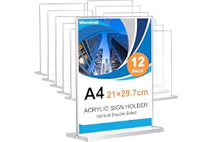 Wonninek 12-pack A4 akrylskylthållare T-form klar displaystativ dubbelsidig plast perspex vertikal meny affisch skylthållare för kontor butik restaurang utställning