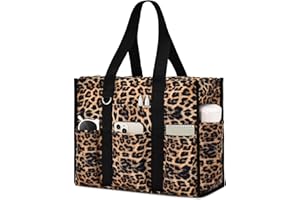 Becokan Grand sac fourre-tout imperméable pour femme avec 12 poches à fermeture éclair sur le dessus pour enseignant, infirmière, travail