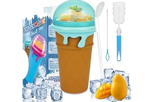 YFKJEU Slushy Maker, 500ml Slush Becher mit Bürste und Strohhalmen, Slushy Maker Becher, Slush Becher Magic Squeeze Cup Geeignet für Familienfeiern, Partys im Freien, Bars usw (Braun)