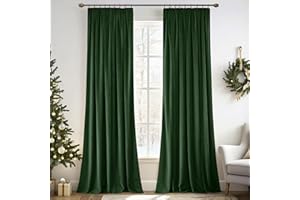MIULEE Cortinas de Terciopelo Verde Musgo 2 Piezas 140x245 cm, Semiopacas con Cinta Fruncida para Dormitorio/Salón, Térmica Aislante