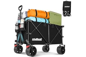 ‎SLIDBEAT SLIDBEAT XXL Bollerwagen Faltbar, 220L 200KG Bollerwagen mit Getränkehalter Seitentasche Verstellbarem Griff, Klappbollerwagen mit All-Terrain-Rädern Für Camping Outdoor Garten Shopping