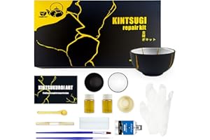 LAMXIN Kintsugi Set Gold, Kintsugi Reparieren Sie Ihre Cherish Keramik mit Gold Pulverkleber,Starter Reparatur Keramik Kintsugi Reparatur Set Perfekt für Anfänger, mit zwei Übungsbecher