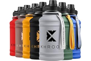 Khroom® Botella Deportiva de Acero Inoxidable 1,3 L - Apta para ácido carbónico y Botella de Acero Inoxidable irrompible para Fitness y Ocio | Botella de Agua | Botella Deportiva (1.3 L, Gris)
