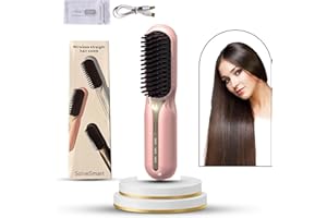 SOLVESMART Upgraded Cordless Hair Straightener Brush, Portable Mini Straightening, Lightweight, Multifunctional Comb -Professional Negative Ion Anti-Scalding Styling for Women, Beard Straightener for Men