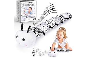 Funblitz Peluche de Oruga en Blanco y Negro con Música, Juguetes Sensoriales para Bebes 0-18 Meses, Regalos para Bebes Recien Nacidos