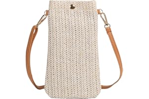 Siyecioa Sacs à Bandoulière Tissés en Paille pour Femmes, Sacs Décontractés pour Téléphone Portable