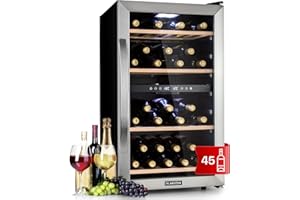 Klarstein Cave a Vin, Réfrigérateur à Vin Double Zone avec Porte en Verre, Cave à Vin de Vieillissement, Prosecco, Bière, Ecran Tactile, Réfrigérateur Bar, Frigo, Protection UV, 5-18°C, 45 Bouteilles