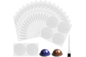 AYWFEY 70Pcs 60mm Reusable Aluminum Foils Lids Seals, with A White Brush, Refillable Espresso Capsules Stainless Steel Coffee Pods Stickers Covers Seals, Compatible with Nespresso Vertuoline Capsule