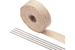 ‎PACEWALKER PACEWALKER Hitzeschutzband Basaltfaser 2.5CM x 5M Motorrad Auspuff Auspuffband mit 4 Edelstahl Kabelbinder für Fächerkrümmer Thermoband Krümmerband (Cremeweiß)