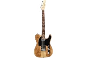 Fazley FTL218NTAB Electric Guitar - Ash Burl - Natural Look - Beginners Guitar - 42 Inches Full Size - Basswood
