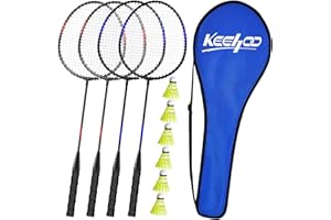 KEEHOO KH Federball Set Badminton Schläger Set of 2 oder 4 für Erwachsene Kinder, Schläger, Federbälle und Tragetasche im Lieferumfang