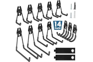 BONTEC Ganchos De Garaje Pesados, Set 14 Ganchos Antideslizantes, Acero Reforzado, Carga 402 KG, U y J, Soporte Bicicleta, Organizador Herramientas, Colgador Pared Multiusos, Negro