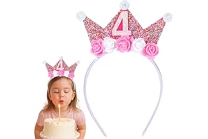 DOPENSPI 4 Jahr Geburtstagskrone Mädchen, Prinzessin Krone Geburtstag Stirnband mit Rose Blumen Geschenk Mädchen Geburtstag Mädchens Geschenke Mädchens 4 Jahre(4 Jahr)