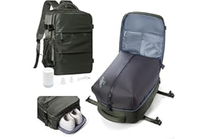 HPLQQ Sac à dos sous vide de voyage avec pompe, Cabine Avion Ryanair/Wizz 40x30x20 Bagage cabine à main avec compression pour homme et femme,Sac airbag avec pompe,O5-Vert brunâtre