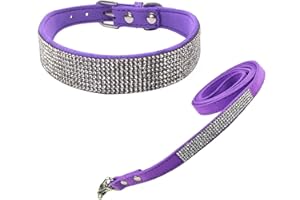 Newtensina Fashion Dog Collar with Diamante and Leash Bling Puppies Collar with Lead for Small Dogs Large Dogs