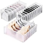 Pack of 3 Underwear Drawer Organiser Washable Foldable Fabric Storage Box for Bra Socks Panties White