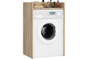 AKORD | Mueble para Lavadora de 64 cm | Apto para Lavadora y Secadora |Mueble de baño de Columna para Colocar sobre Lavadora | 64x98x50 cm | Roble Sonoma