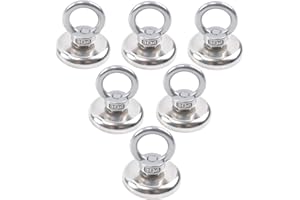 OCEUMAOA Imanes Neodimio Potentes de 55kg Fuerza, Imanes de Pesca 6 Piezas,muy fuerte con Perno de ojo apto para exteriores familia D36mm Iman