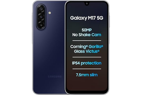 Samsung Galaxy M17 5G Mobile (Sapphire Black, 4GB RAM, 128GB Storage) 50MP OIS Triple Camera Gorilla Glass Victus IP54 6 Gen OS Upgrades AI Gemini Live Lag-Free Gaming Without Charger
